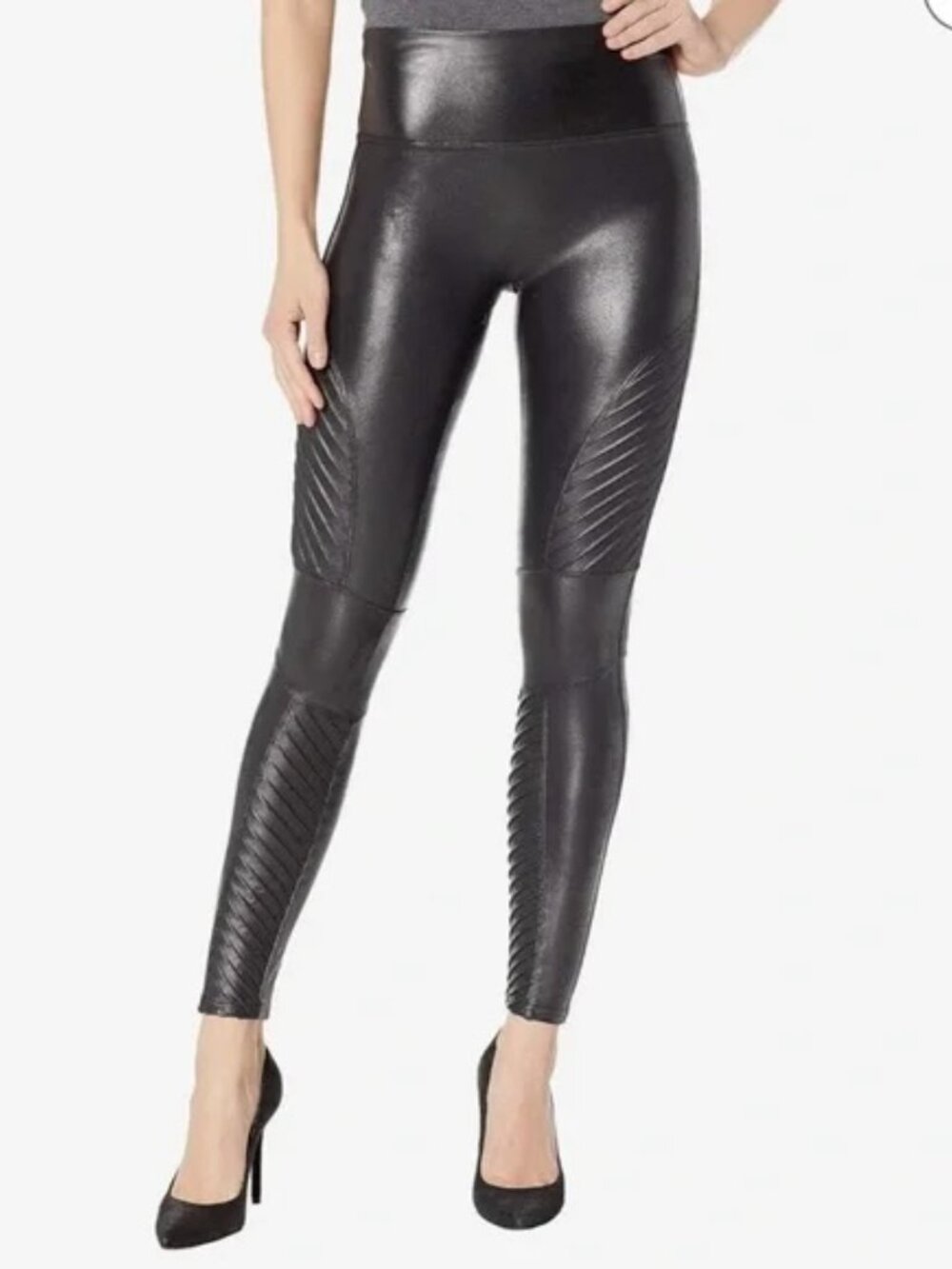 Spanx Women's Faux Leather Black Moto Leggings, Medium EPC